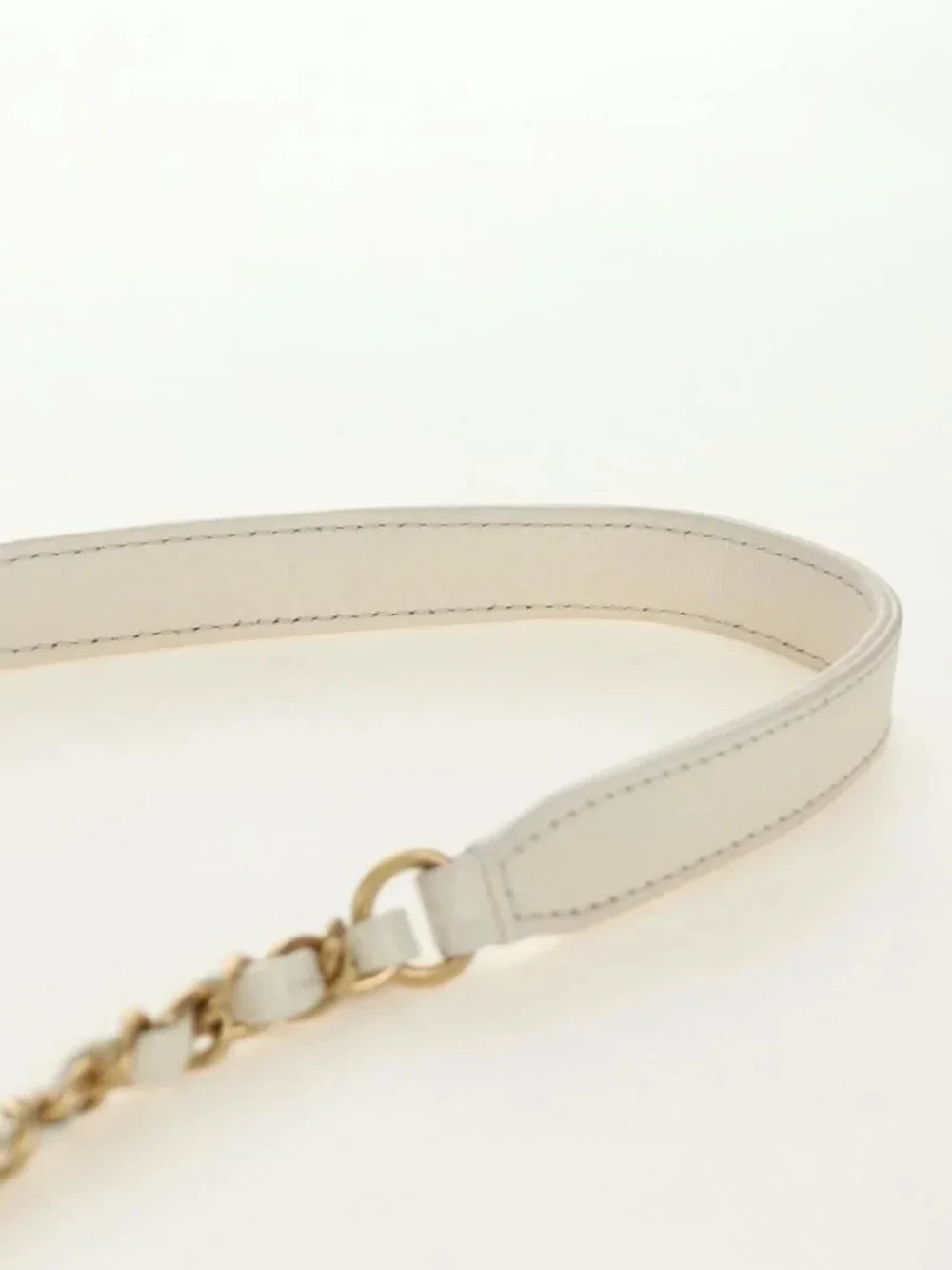 CHANEL Chain Matelasse Shoulder Bag Lamb Skin White Gold CC Auth BA13318M